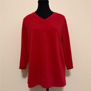 Denim & Company Red 3/4 Sleeve V Neck Top